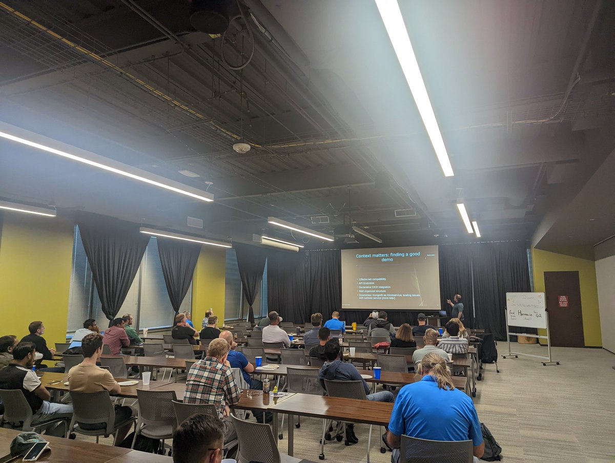 cloudaustinmeet's tweet photo. And #CloudAustin's October meetup is in progress! So happy y'all could join us! Here, Brian Adams is chatting about #kubernetes cluster behavior. https://t.co/7suG7hL023