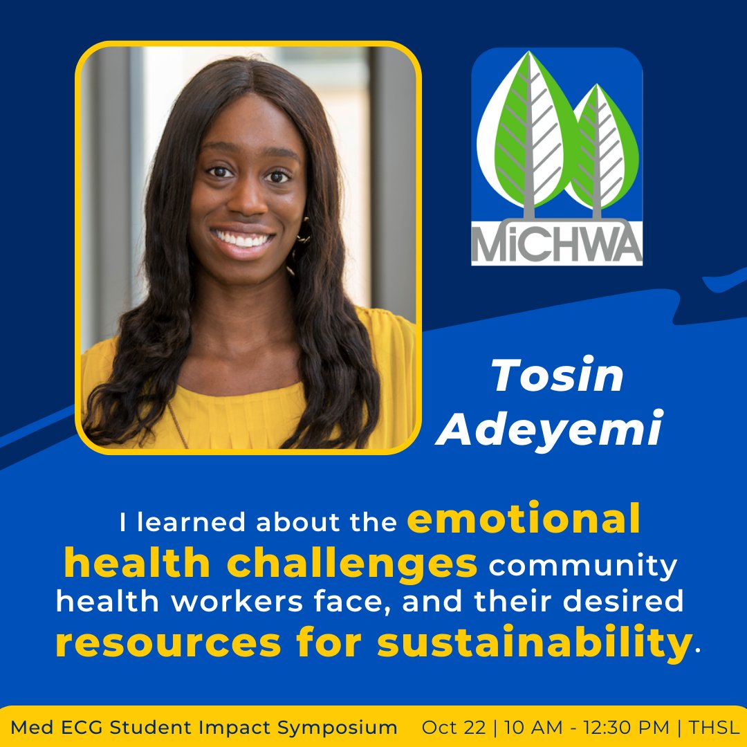UMMSMedECG's tweet photo. Tosin has been collaborating with the Michigan Community Health Worker Alliance to advocate for those in the community health worker profession. We are excited to hear Tosin present at the Student Impact Symposium! https://t.co/KzPhMDGwUb