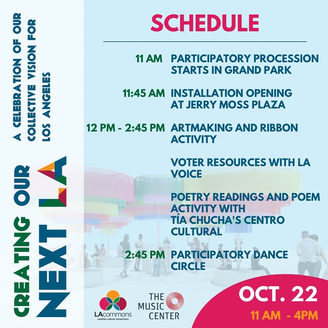 It’s almost here! 

In preparation for our Creating Our Next LA celebration at The <a href="/MusicCenterLA/">The Music Center</a>, we're excited to present this Saturday’s program! Our team has been busy preparing this day of dreaming, exploration, artistic expression, and celebration. We hope to see you there!