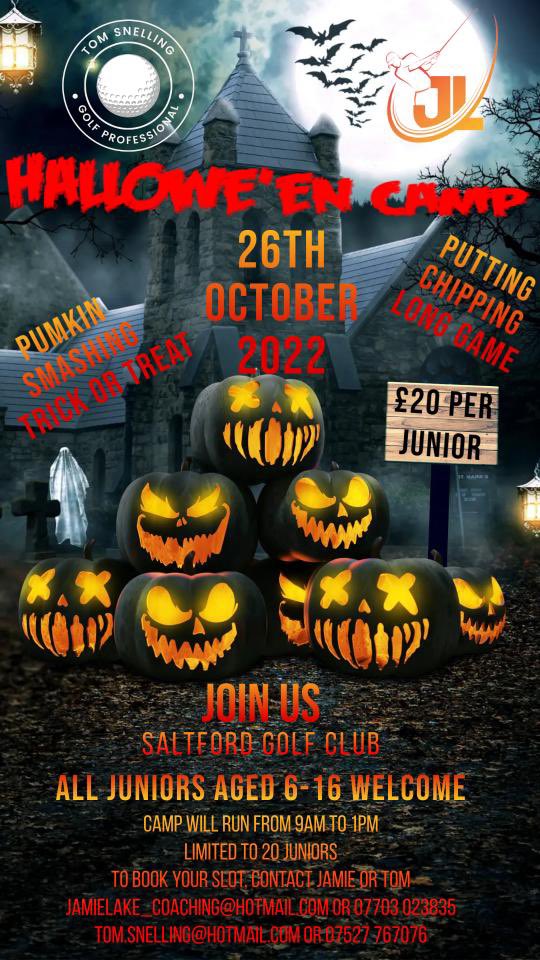TomSnelling's tweet photo. Hallowe’en Camp @ Saltford Golf Club
Wednesday 26th October
9am - 1pm
Age 6-16
£20 per child
Limited spaces available, don’t miss out! https://t.co/rP9ViXsJhj