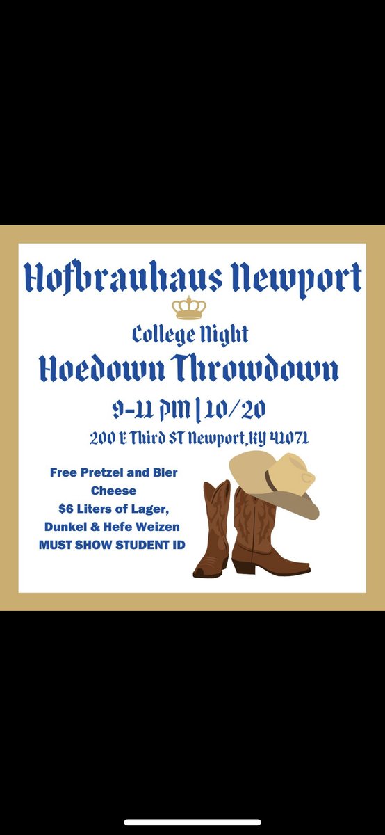 Yee Haw College Night is right around the corner! Wear your best country attire THIS Thursday, October 20th from 9-11 pm. Enjoy the best live music by <a href="/zackattackparty/">Zack Attack</a>, a free pretzel with bier cheese, $6 liter, and trivia! Can't wait to see you all there! #collegenight