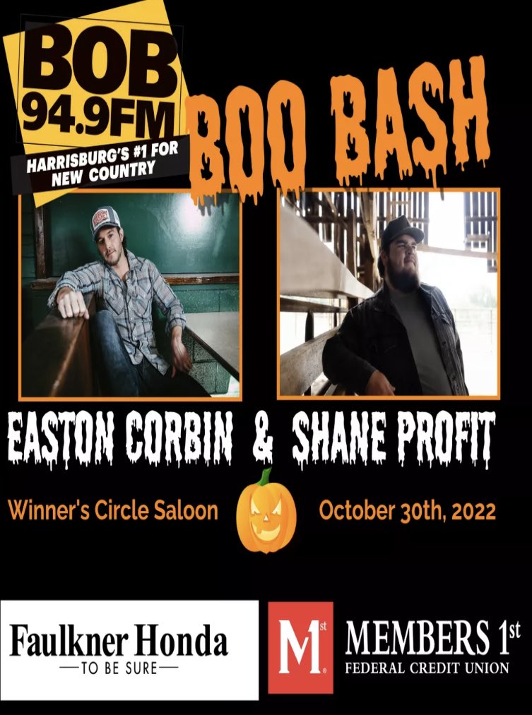 Who’s excited for <a href="/eastoncorbin/">Easton Corbin</a> and <a href="/theshaneprofitt/">shane profitt</a> at #BooBash.  Proceeds benefit <a href="/StJude/">St. Jude</a> !  

More info here bob949.iheart.com/calendar/conte…