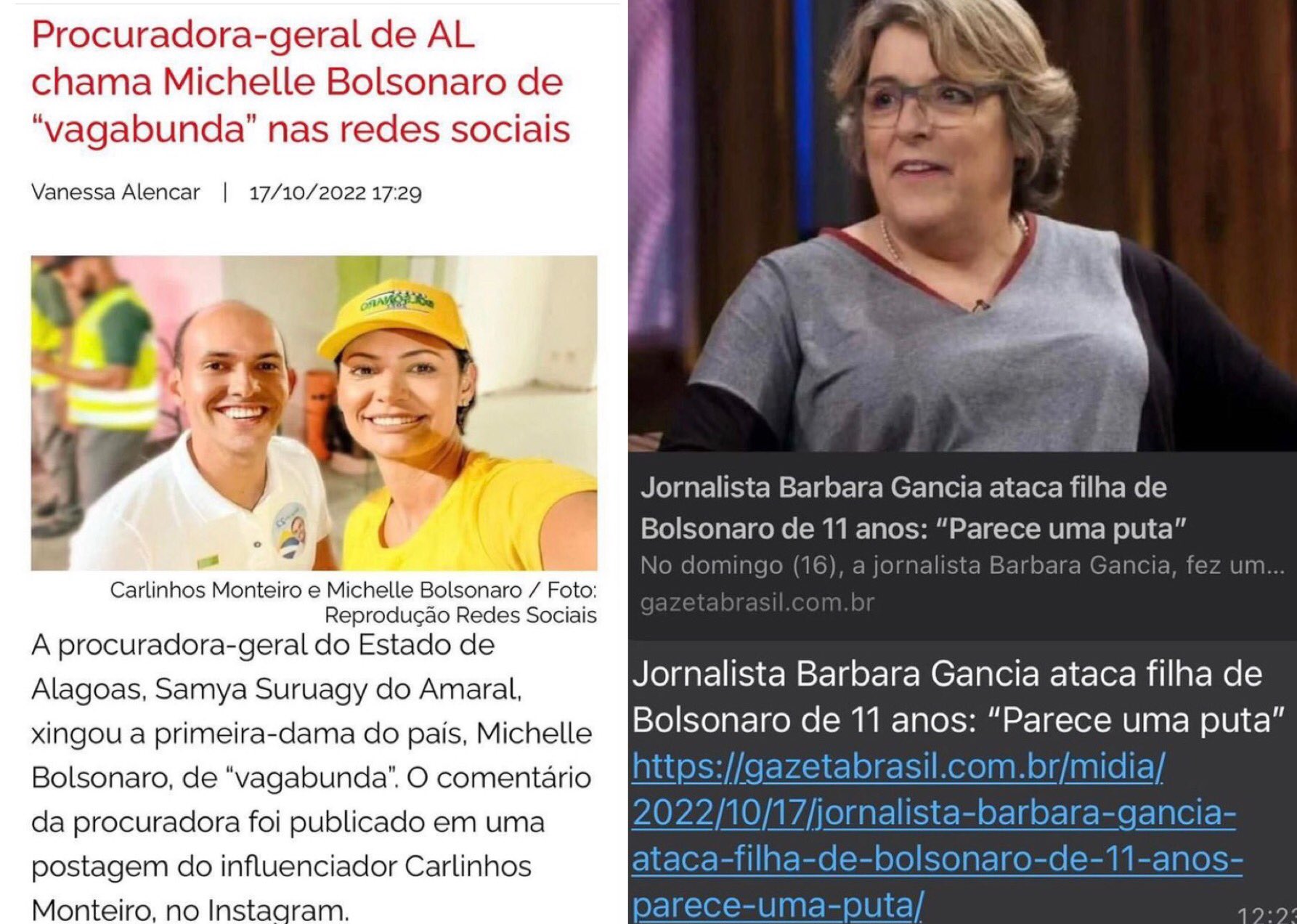 Michelle Bolsonaro diz que filha foi xingada por culpa de jornalista