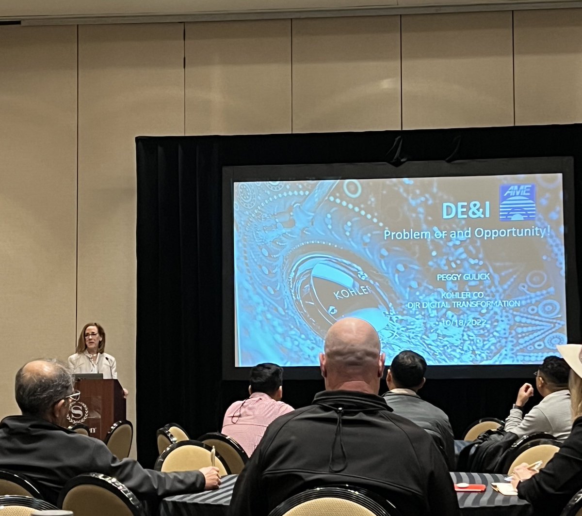 ABrooksPHR's tweet photo. Peggy Gulick speaking about DEI as a fundamental business strategy. Not changing is not an option! #AMEDallas @AMEConnect https://t.co/JLbEle229l