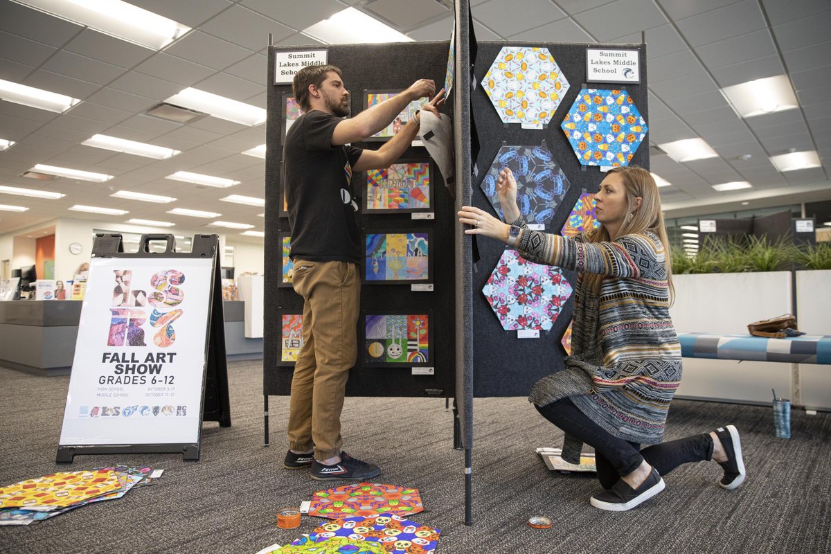 LSR7's tweet photo. Only two weeks left to enjoy the LSR7 Fall Art Show at @MCPLMO Lee's Summit Branch!

Yesterday, the middle school art work was installed. It will be on display through October 31.

#R7Proud https://t.co/XV2Wt52olv