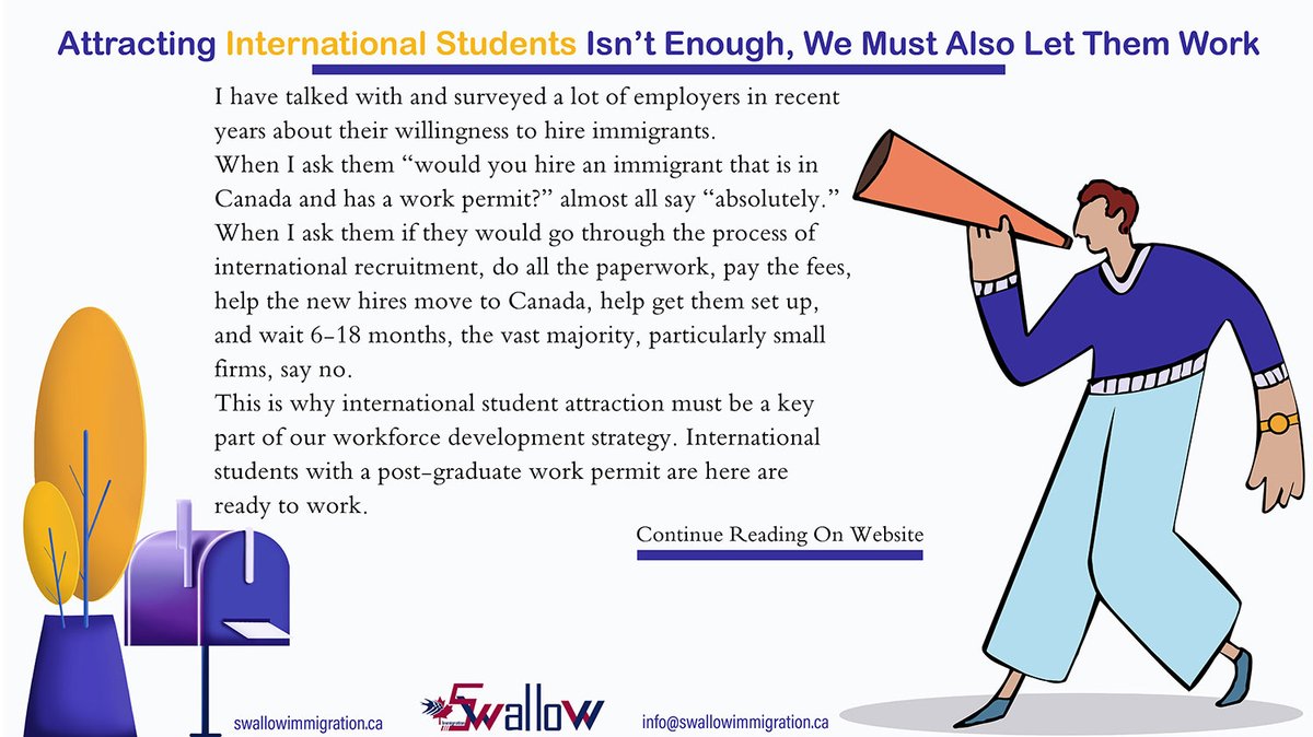 NewbrunswickCa's tweet image. Attracting International Students Isn’t Enough, We Must Also Let Them Work
swallowimmigration.ca/en/attracting-…
#canada #developmentstrategy #immigrants #IMP #InternationalMobilityProgram #languageskills #newcourses #postgraduate #PSE #canadanews #education #NewBrunswick #newbrunswicknews