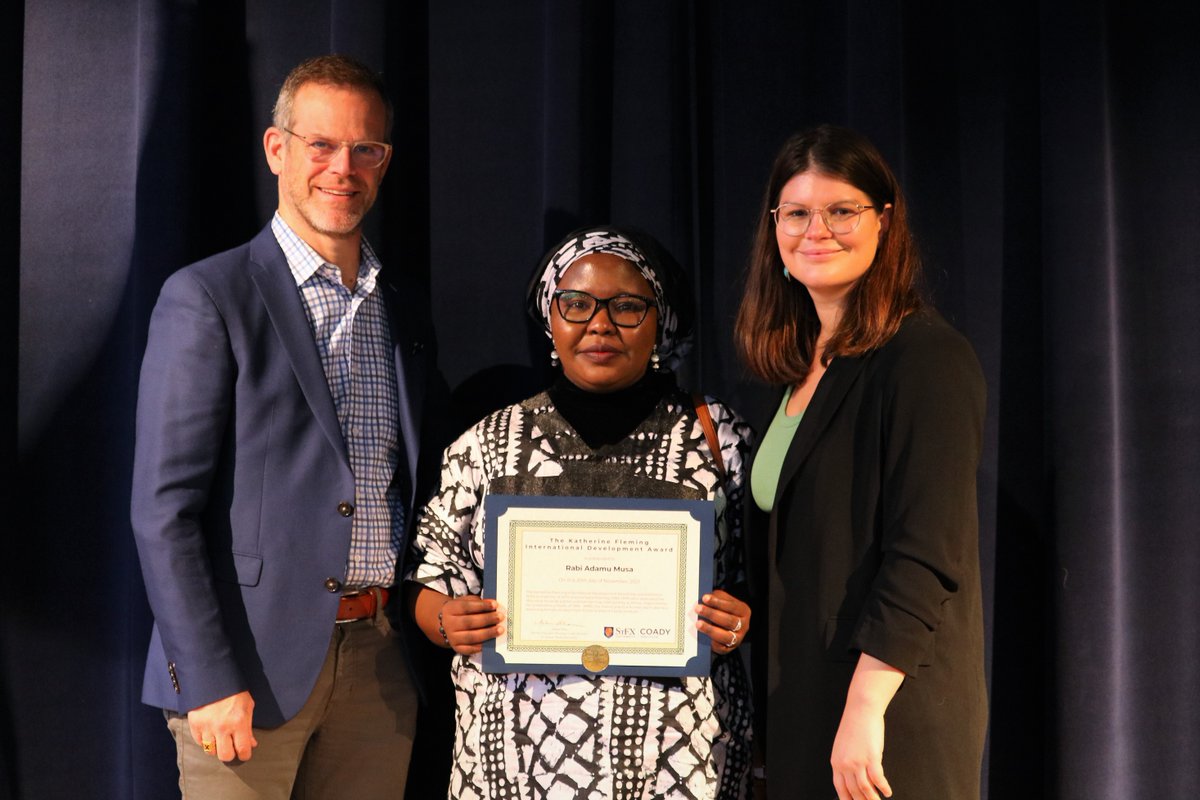 CoadyStFX's tweet photo. During the weekend's @StFXUniversity Homecoming events, #CoadyGrad Rabi Adamu Musa of Nigeria received the annual Katherine Fleming International Development Award, presented by family and friends of the late Katherine (Katie) Fleming, including her daughter, Madeline Zutt. https://t.co/o5uw7O0vmi