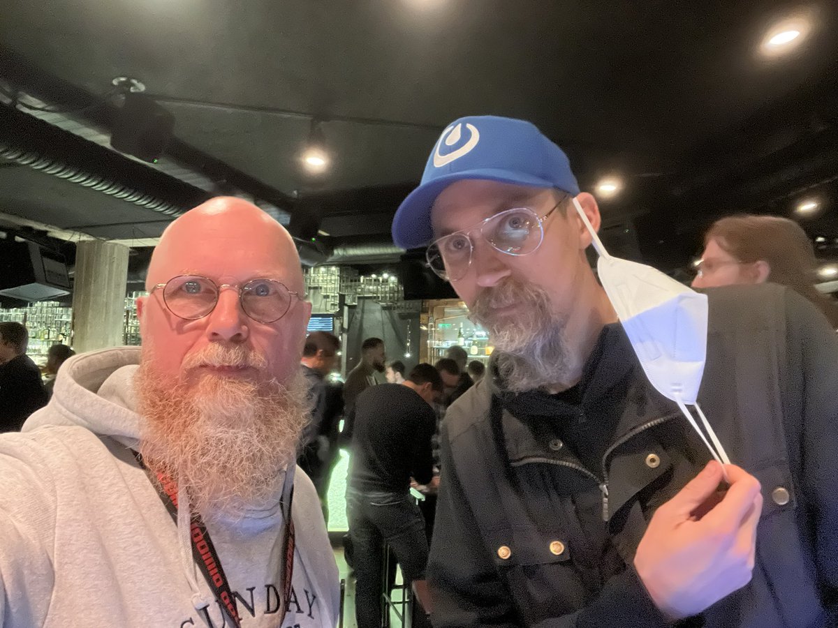 Blackrose_Fella's tweet photo. Awesome evening with nice cyber security talks and good friends. Here’s two old men with beards. #helsec https://t.co/innaeuDsvV