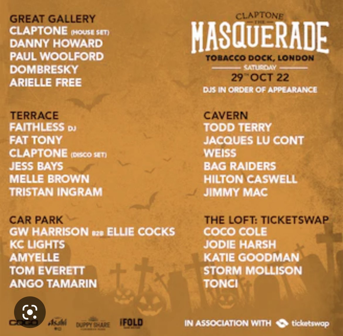 phoebewil's tweet photo. SELLING X2 TICKETS FOR THIS EVENT!!!!!! 

Message me if interested. Selling on see tickets fan seller site. #Halloween #halloweenrave #claptone #claptonehalloween #tobbacodocklondon #seetickets #londonevent https://t.co/ByogasiIY9