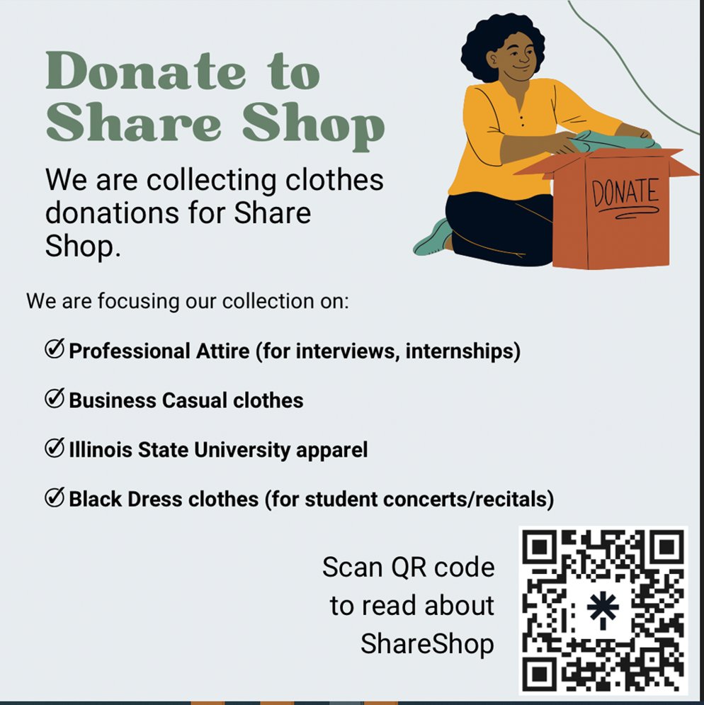 The #SocialWork club is collecting for the Share Shop. There is a box right outside the reception window of <a href="/illinoisstateu/">Illinois State</a> School of Social Work's area on the 3rd floor of the Rachel Cooper building!