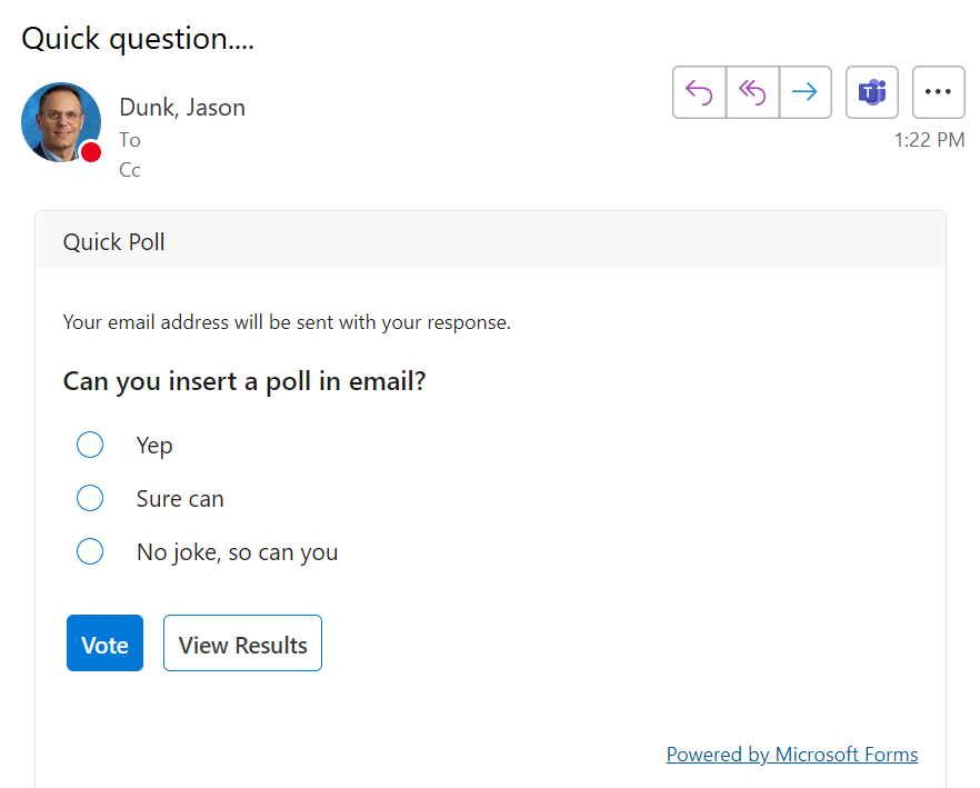 SPSD_IT's tweet photo. Pro Tip: Ever needed to send a poll to other staff? You can, it's right there in your SPSD email. #spslearn https://t.co/s1C1uwOAoq