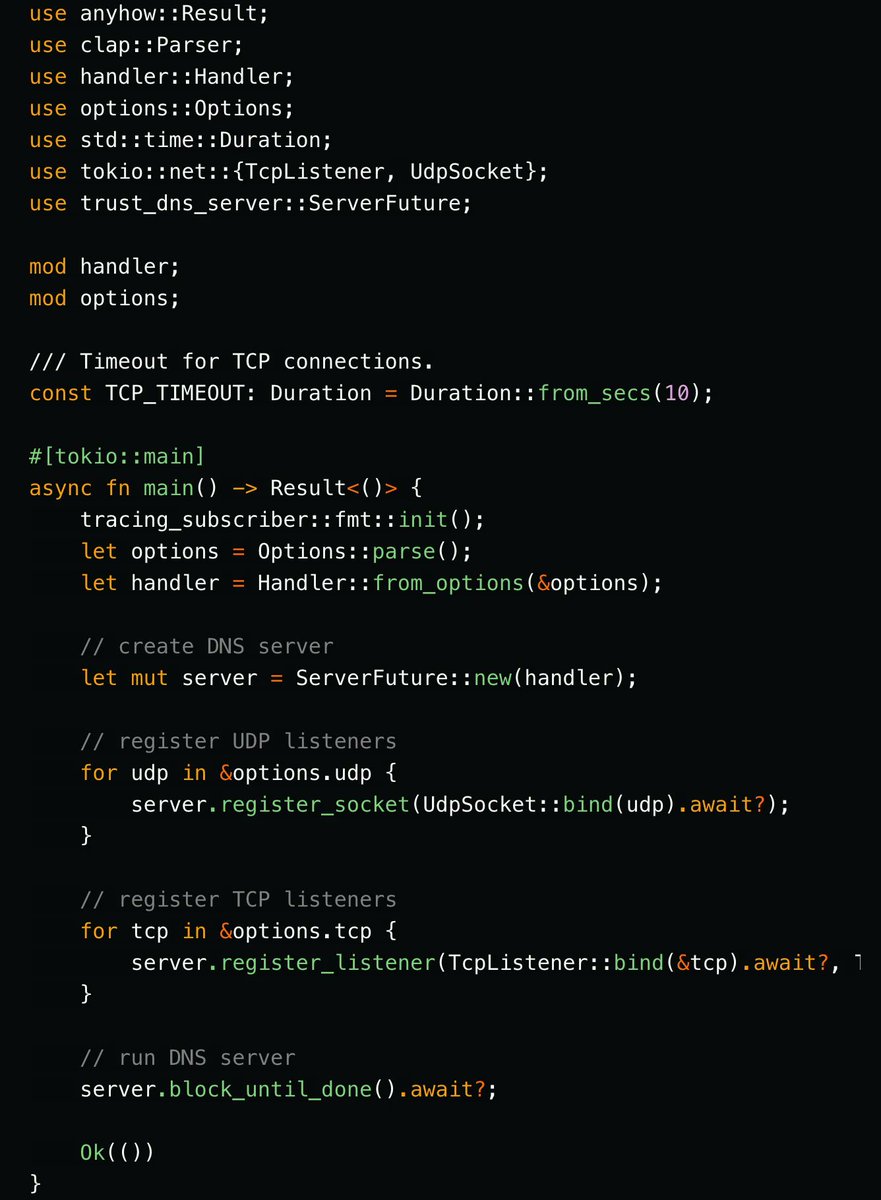0xor0ne's tweet photo. Cool tutorial on how to write a DNS server using #Rust

Blog post: https://t.co/U12XjeknC7 
GitHub repo: https://t.co/PN200fppa5 

#learning #dns #rustlang #infotech #InformationTechnology https://t.co/3gqWhfnn8L