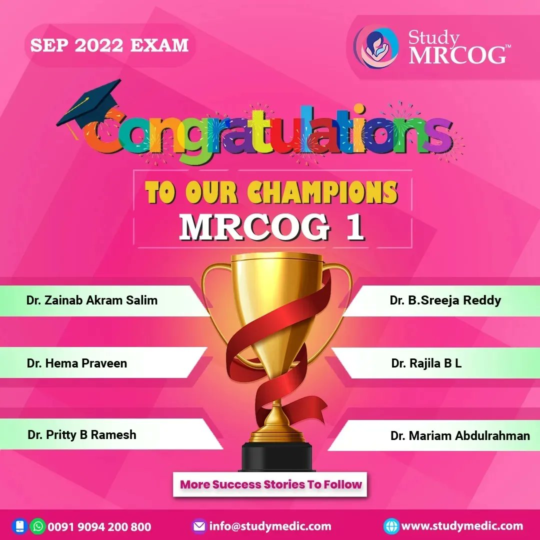 Study_MEDIC's tweet photo. Congratulations our CHAMPIONS on passing MRCOG Part 1 September 2022 exam!
Contact us https://t.co/W3u0RNMOLJ
Download Mobile App
Android: https://t.co/cbAAAOCraq
iOS:https://t.co/DuKmcNhAMB
#StudyMEDIC
Team #StudyMRCOG
#MRCOG #MRCOGpart1 #MRCOGresults #Congratulations #RCOG https://t.co/9ftDjNfAO5