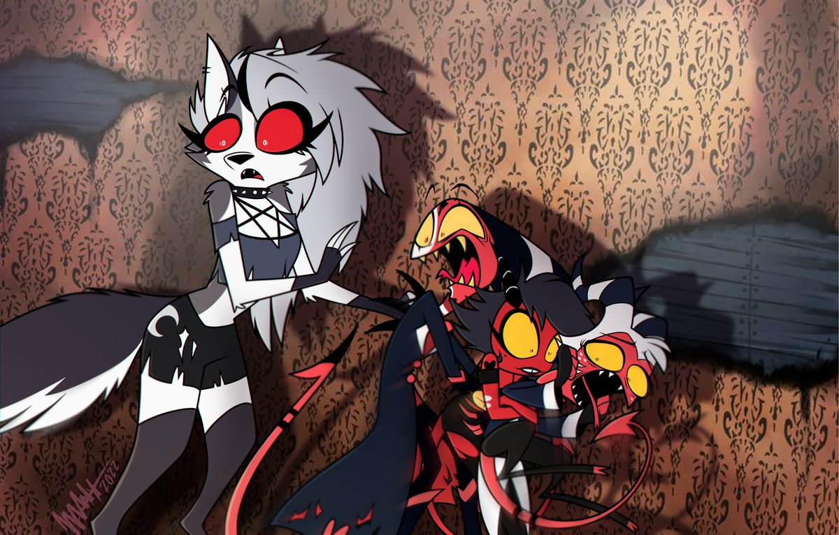 cryptidmaxx's tweet photo. Photo souvenirs of Stolas &amp; Octavia (and re-edited IMP)
from the Nightmares Fear Factory haunted house 👻

Love these draw the squad poses. Should I do more?
#HelluvaBoss #Loona #Blitzo #Millie #Moxxie #Stolas #Octavia https://t.co/KnVteLjB1v