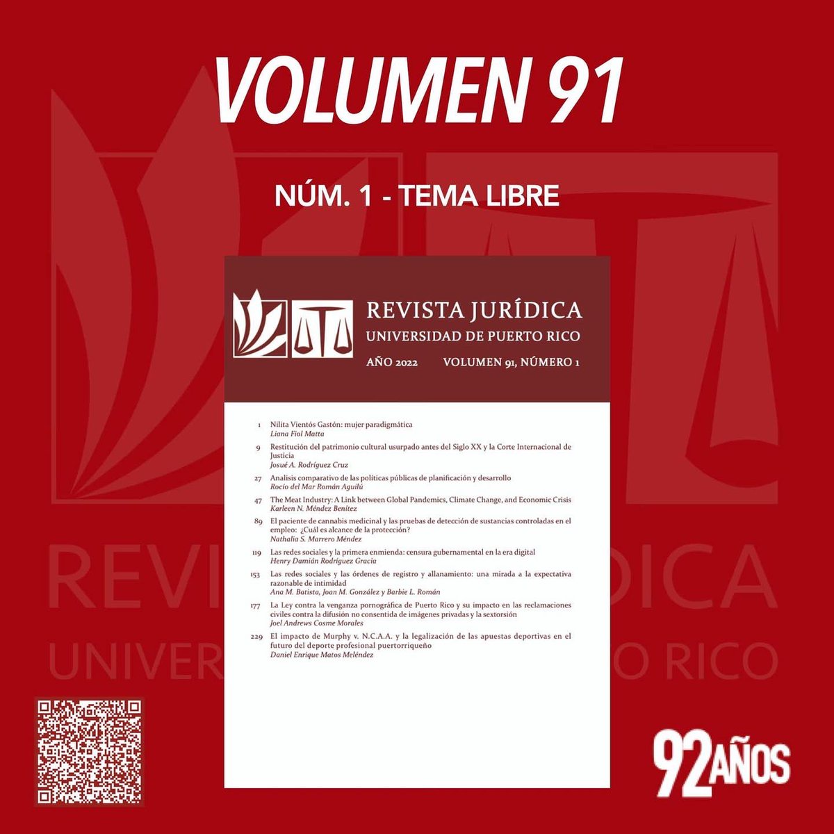 revjurupr's tweet photo. 🚨Atención🚨

Hoy martes, 18 de Octubre de 2022, la Revista Jurídica de la Escuela de Derecho de la Universidad de Puerto Rico publicó oficialmente su #Volumen91. 

El mismo está compuesto por cuatro números los cuales incluyen los siguientes temas: https://t.co/pnlNUB9ef9