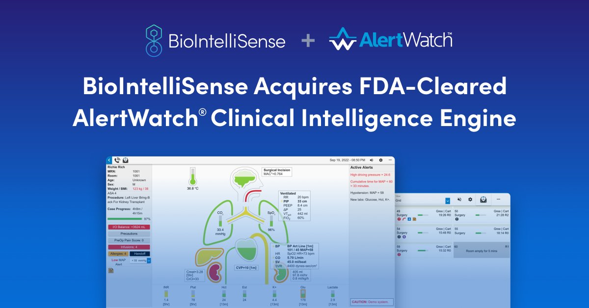 biointellisense's tweet photo. BioIntelliSense is thrilled to join forces with #AlertWatch clinical intelligence to expand our portfolio of continuous #patientmonitoring solutions. 

@Medtronic Patient Monitoring will offer FDA-cleared Alertwatch® to hospitals throughout the US. 

https://t.co/i97ypL0EPD https://t.co/IiPCLX6SAt