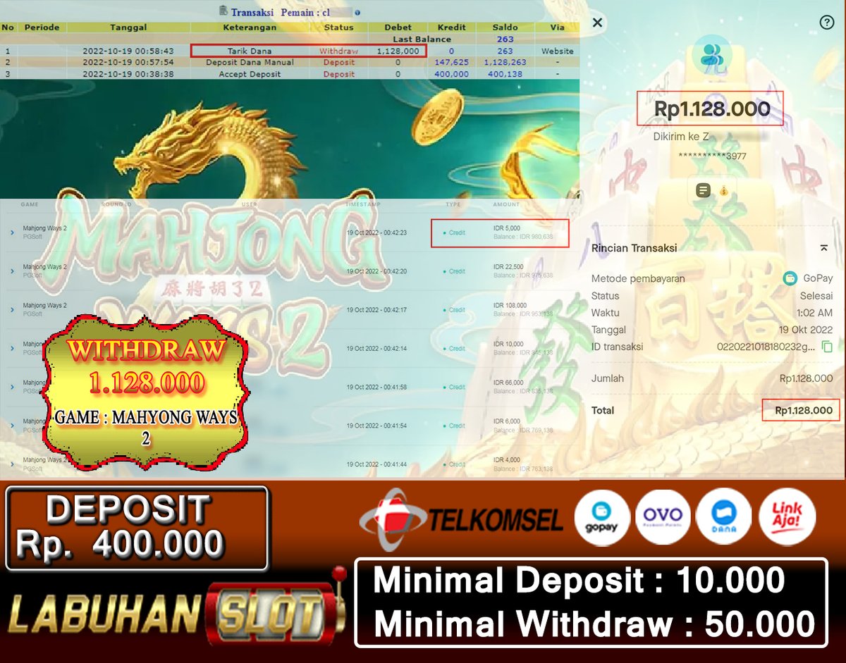 LabuhanSlot's tweet photo. PG SOFT PECAH GACOR LABUHANSLOT..
DEPOSIT : 400.000
WITHDRAW : 1.128.000
GAME : MAHYONG WAYS 2
STAKE : 5.000

#PRAGMATIC #HABANERO #PGSOFT #SLOTTERMANIA #IDNLIVE #IDNTOTO #IDNSLOT #LABUHANSLOT #GACORABIS #SLOTTERPERCAYA https://t.co/TFt6APMwZp