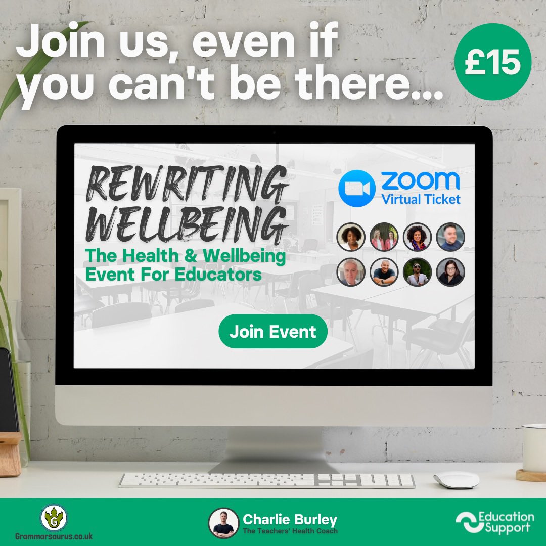 Introducing Rewriting Wellbeing: The Virtual Event! 💻 

You asked, we listened!

You can now grab yourself an e-ticket at the link below:

eventbrite.com/e/rewriting-we…

You’ll also receive a recording of the event to watch back!

#edutwitter #teacherwellbeing #teacherlife #education