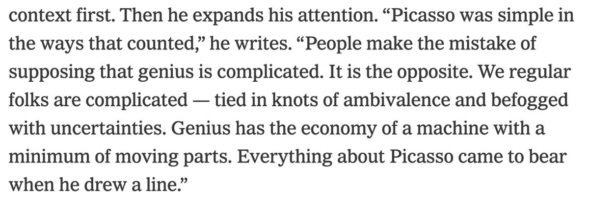 Peter Schjeldahl on Picasso (quoted by Charles Finch). So good. nytimes.com/2019/05/24/boo…