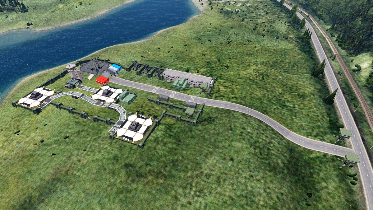 ObsessToDepress's tweet photo. #blocktober recap, day 7 (showcase): 

As a side mission for #Arma3, I made a #kitbash'ed military anti-air station. I don't have a video of this (unfortunately as it was some time ago), but I wrote a script to "deactivate" the guns and have a spaceship fly in.

Please hire me! https://t.co/9KACExK5QA