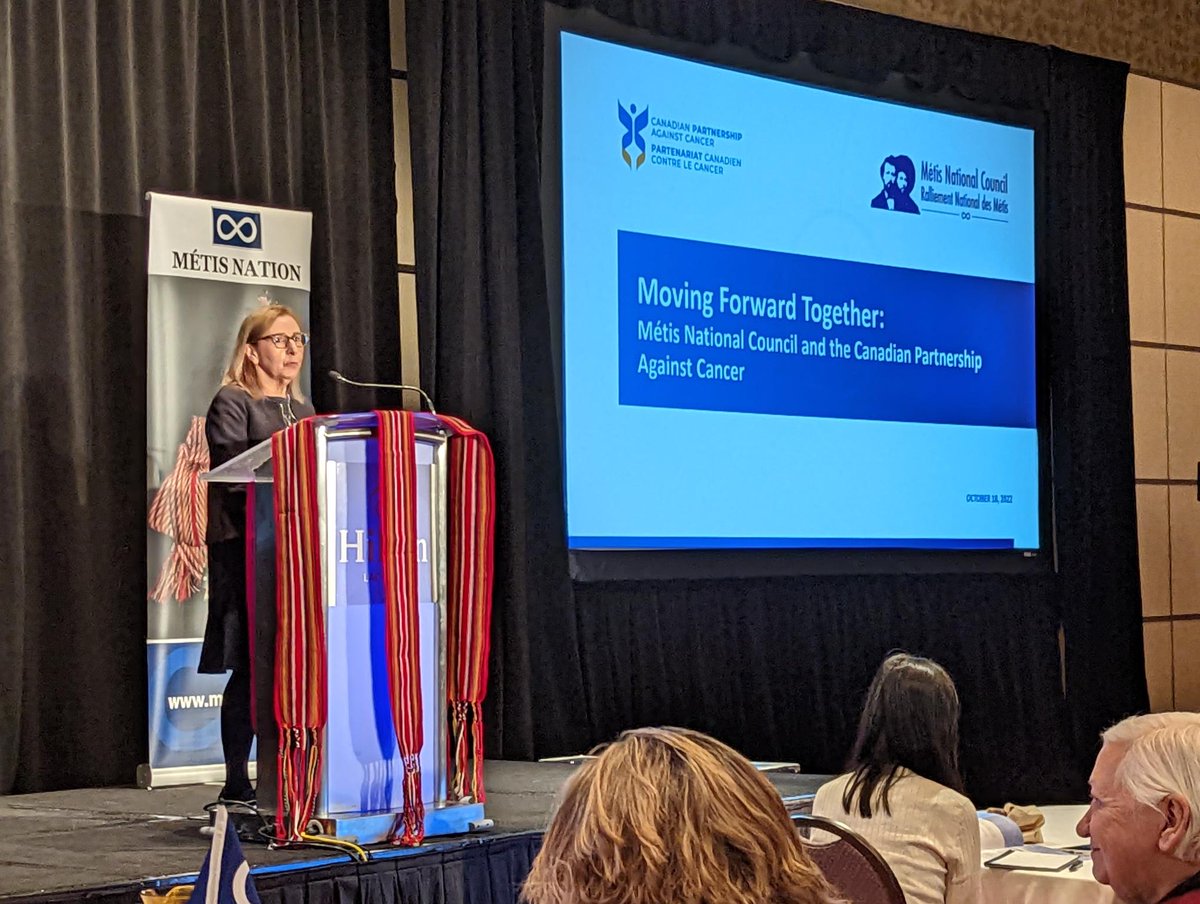 Our own @deb_ke presenting our 2022-2027 Business Plan centered on progress towards Métis-specific priorities at the @MNC_tweets Health Forum today. Our team is excited to discuss how we can continue to grow and nurture opportunities at this forum and beyond. #MétisHealth2022