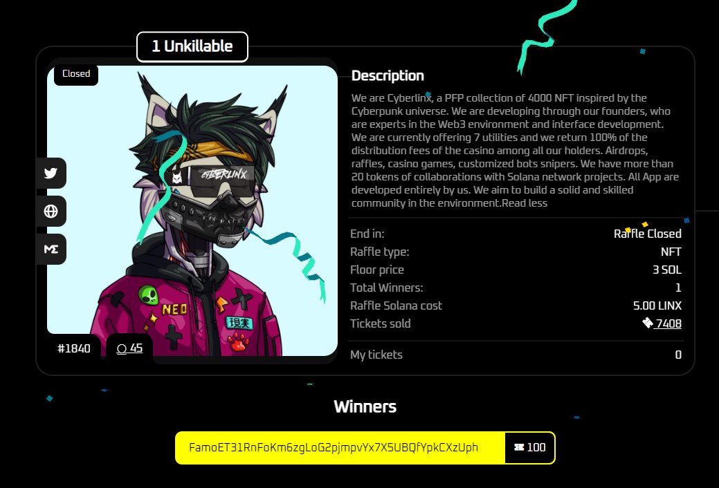 CyberlinxNFT's tweet image. What&apos;s up Cyber gang? 😼

🎟 Unkillable Raffle Winner: 

➡️ 1 Unkillable Winner:

Green battery: solscan.io/tx/5mJLsFSDnfj…

NFT RANK 45: solscan.io/tx/2TFYnETH2Da…

 🛠️We are builders of these utilities since before mint  🎰

 #Solana #SolanaNFT #NFT