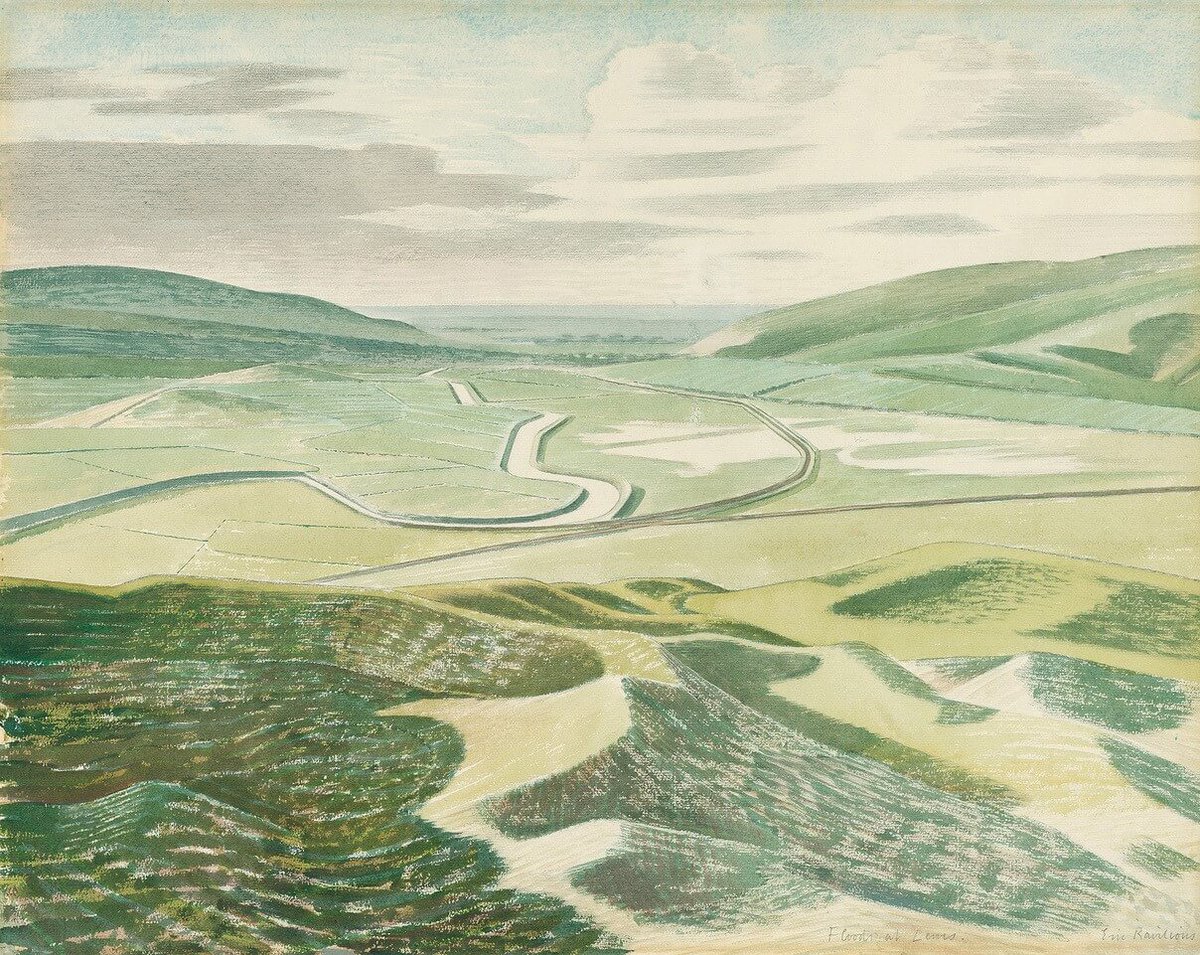 Floods at Lewes, Eric Ravilious, 1935. The original artwork appears to be in a private collection but has been on display at @TownerGallery I believe. #Sussex #EastSussex #SouthDowns
