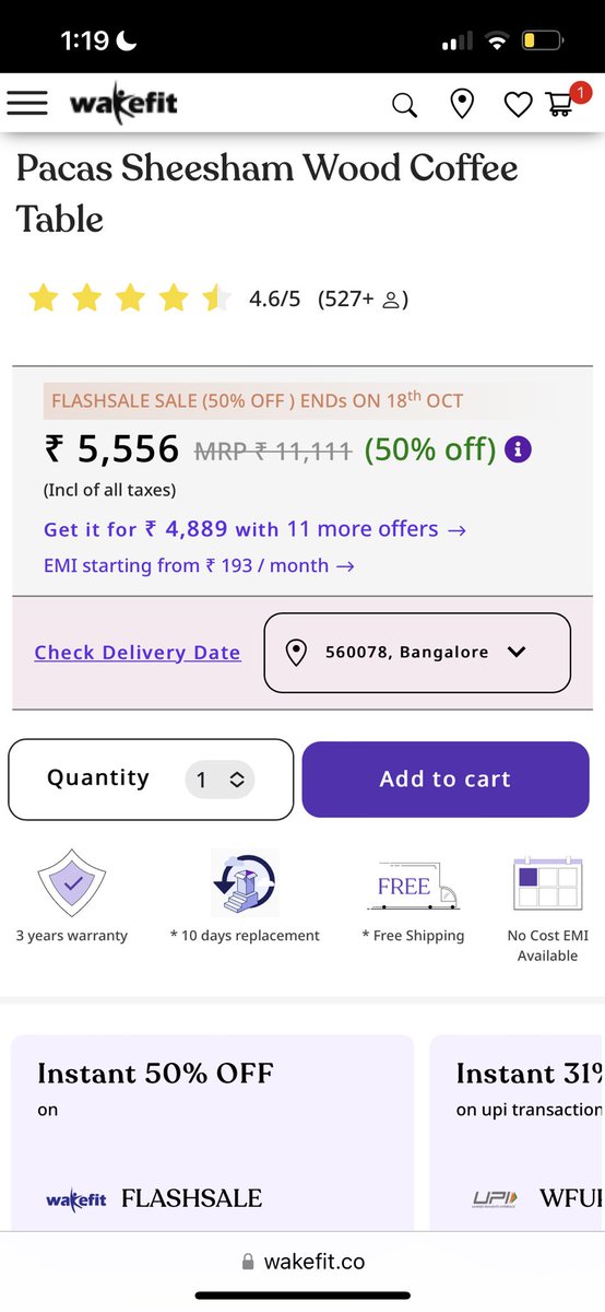 kushdilip's tweet photo. @WakefitCo I tried applying coupon code to another product but it says expired although it is shown across wakefit website. https://t.co/byZpCTxLbR