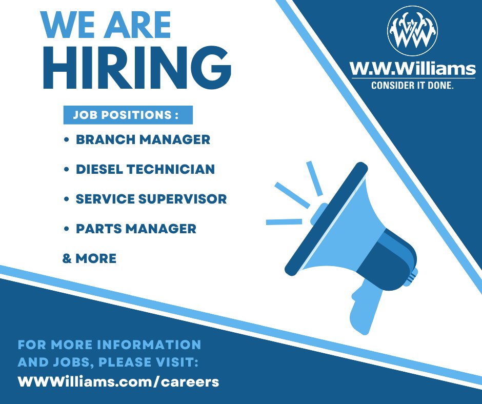 We're #hiring! See any positions you or someone you know might be interested in? Visit WWWilliams.com/careers to visit all of our open positions.