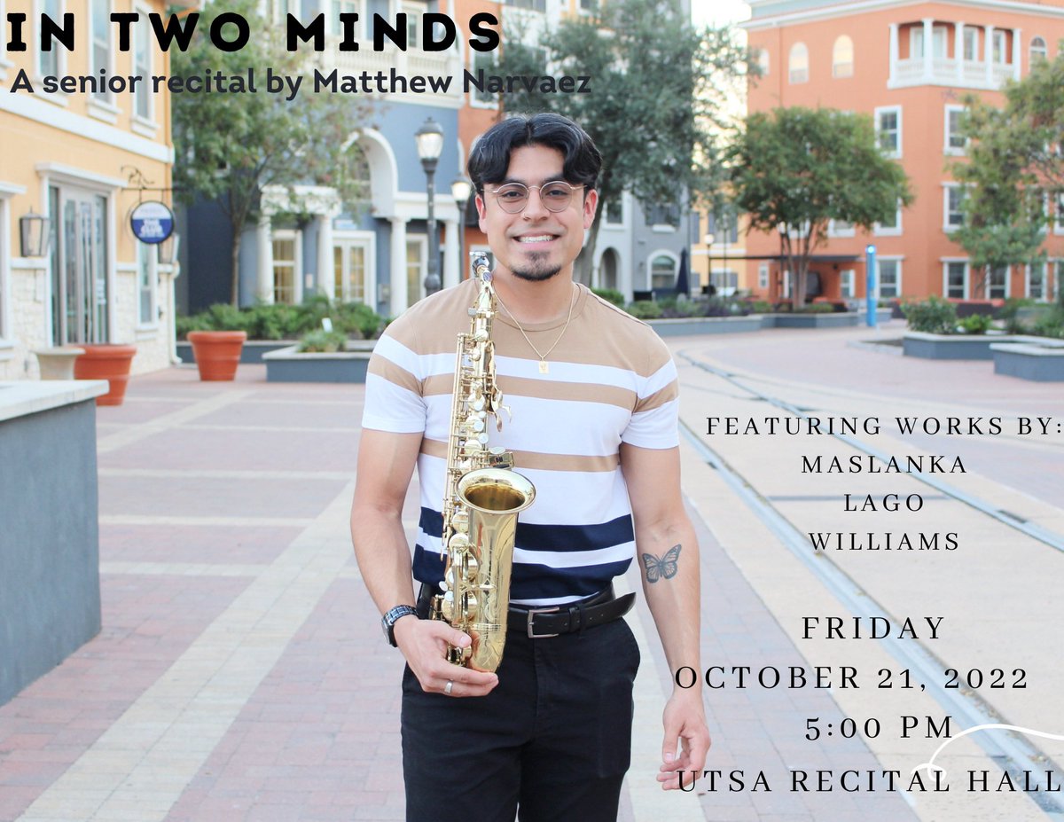 matt_5929's tweet photo. Hey everyone! If you’re free this Friday at 5pm come check out my senior recital “In Two Minds” at the UTSA recital hall! I hope to see you there :) https://t.co/av8Re84MCv