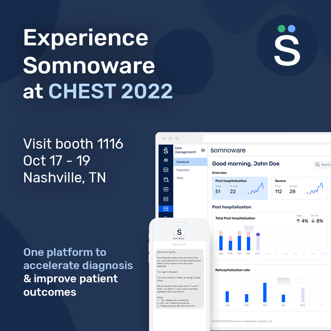Somnoware's tweet photo. Learn how the Somnoware platform streamlines diagnostic testing workflows &amp; drives greater patient therapy adherence. Visit Somnoware booth 1116 at #CHEST2022. https://t.co/n8KI9imHvC