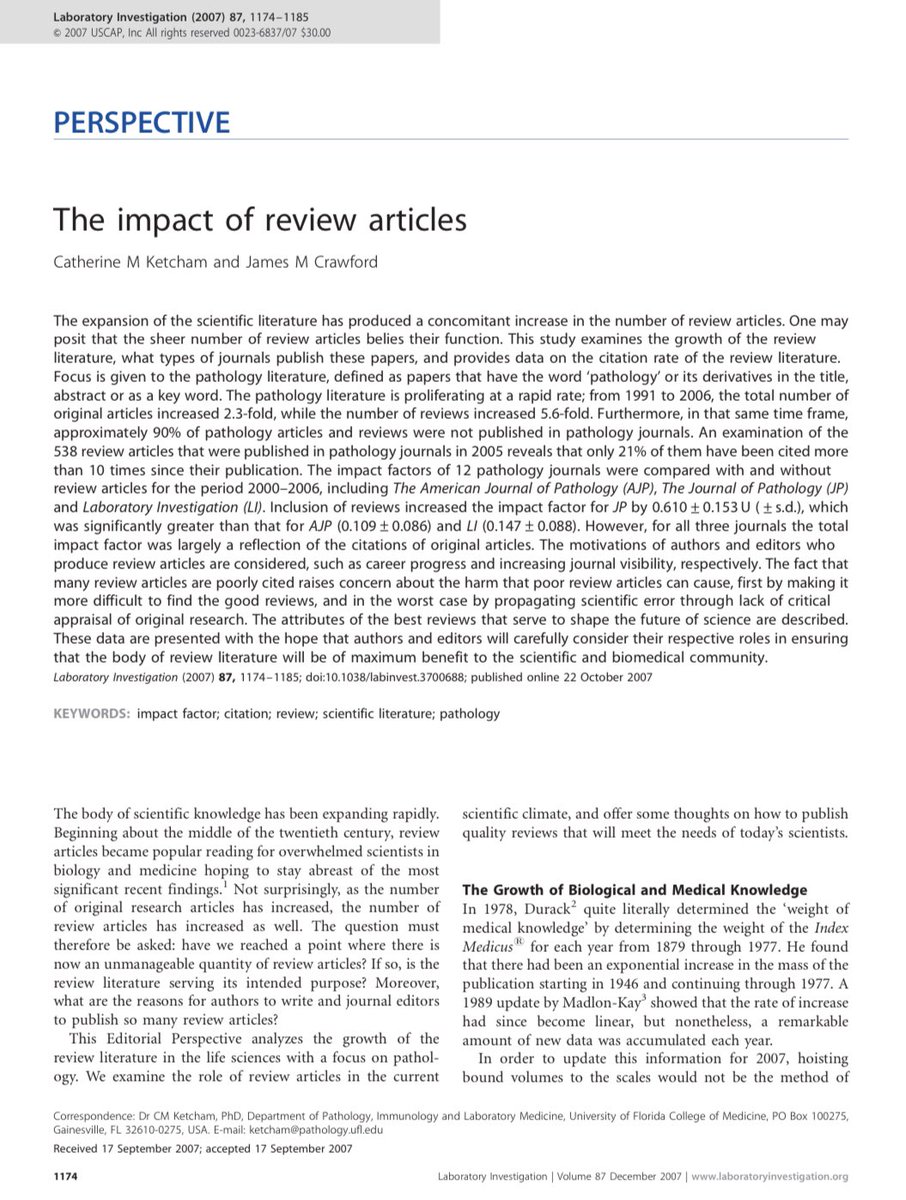 El impacto de los artículos de revisión. ♾️ nature.com/articles/37006…