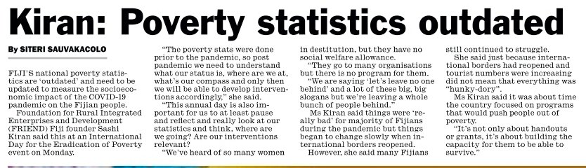 Poverty statistics outdated. In today's <a href="/fijitimes/">The Fiji Times</a> <a href="/FriendFiji/">FRIEND Fiji</a>
