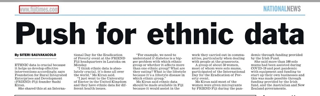 Push for ethnic data in today's <a href="/fijitimes/">The Fiji Times</a> <a href="/FriendFiji/">FRIEND Fiji</a>