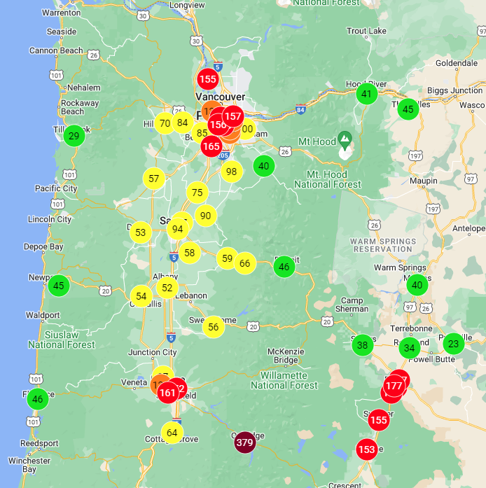NWS Portland on Twitter "Per EcologyWA and OregonDEQ sensors, air