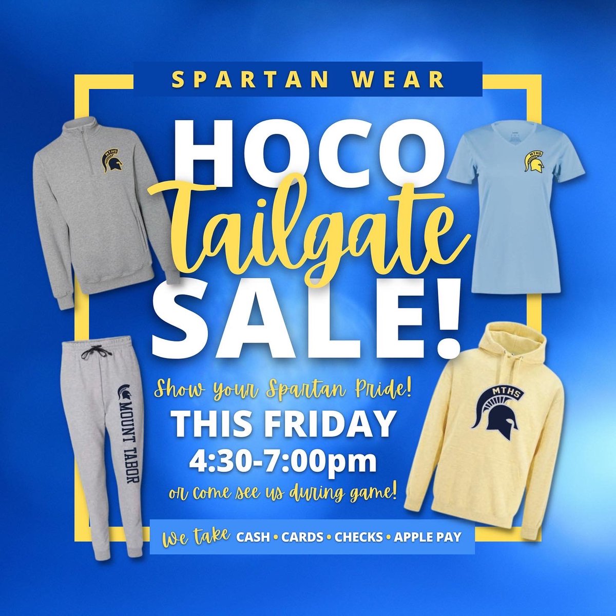 Stop by and see us to get your Spartan Wear at the HOCO Tailgate or during the football game on Friday, 10/21!