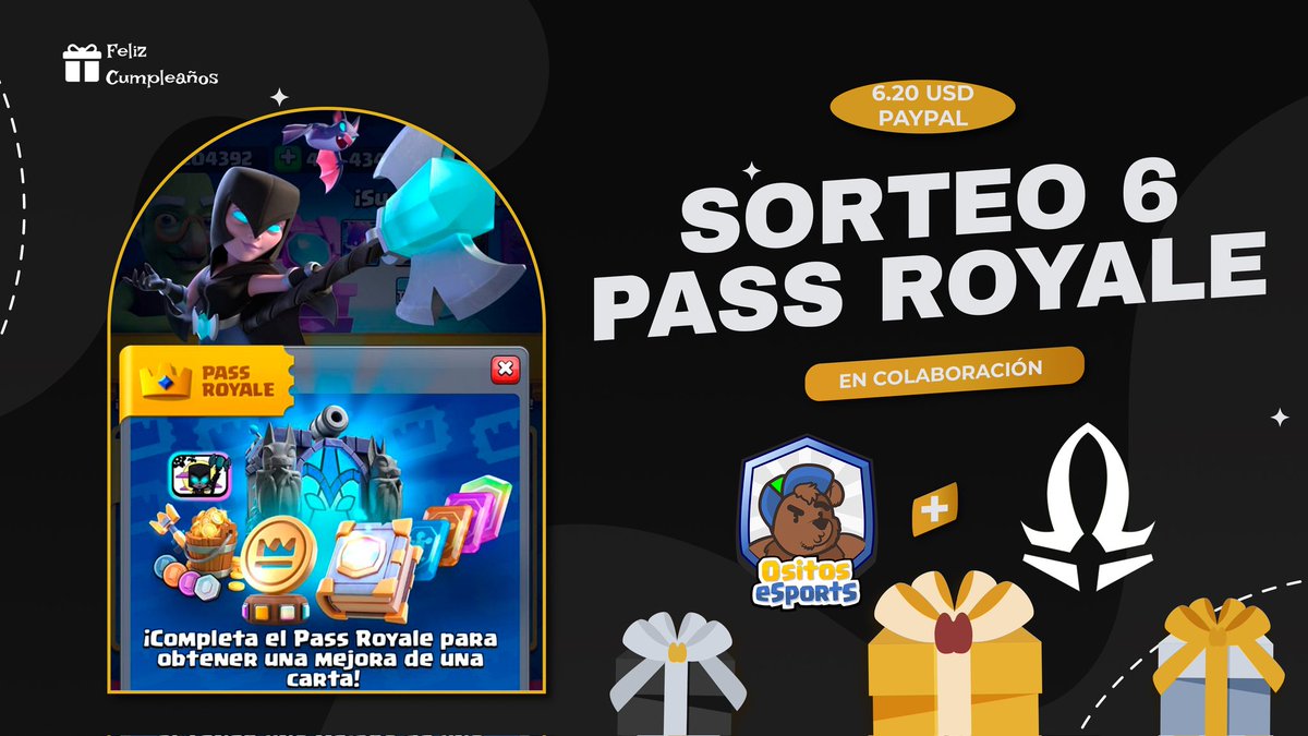BastianShow11's tweet photo. Amigos por celebración especial de mi cumpleaños estaremos haciendo un sorteo x6 Pass Royale 🎂🤙🏻 
✨Requisitos para participar✨
✅ Seguir a:@BastianShow11 @OsitosEsports y @_AS_Gaming 
✅ 🔃 Y ❤️
✅Estar presente en el directo

Este viernes a las 11:00 pm🇲🇽 con más sorpresas👀 https://t.co/31DjdOINkn