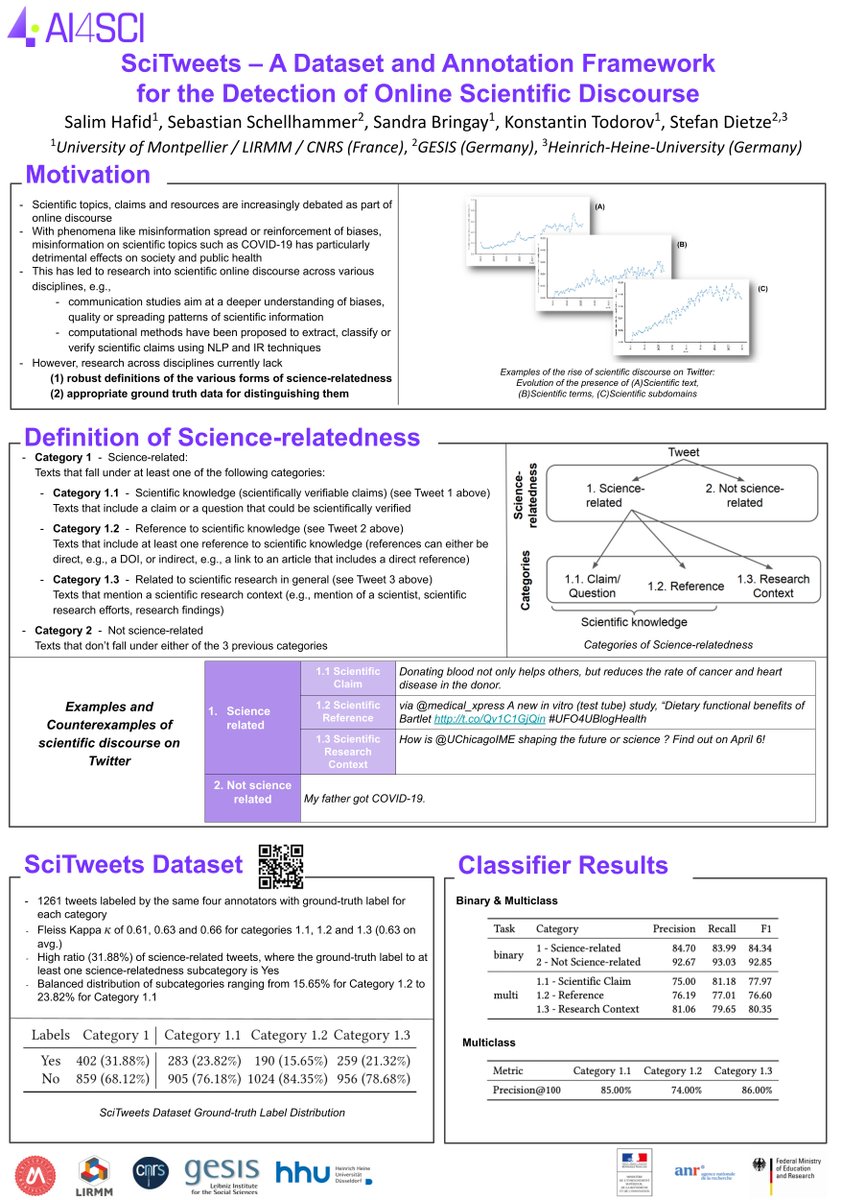 SalimHFX's tweet photo. Will be presenting the following poster at #CIKM2022 in Atlanta as part of the Short Paper Track. Feel free to stop by to learn more about our work on defining science-relatedness and training classifiers to extract online scientific discourse! 
Poster session starts at 5.30 ET https://t.co/lFyirbMbBh