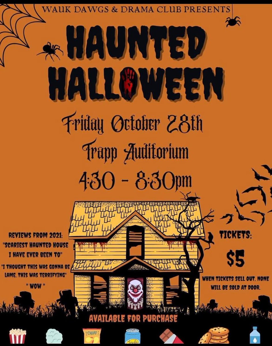 Waukegan High School (@waukhs) on Twitter photo Haunted Halloween 2022. Friday, October 28th from 4:30 to 8:30 p.m. Tickets are $5, and this event has sold out for the last three years, so don't delay in purchasing yours! For more information contact: jindlecoffer@wps60.org Haunted Halloween 2022. Friday, October 28th from 4:30 to 8:30 p.m. Tickets are $5, and this event has sold out for the last three years, so don't delay in purchasing yours! For more information contact: jindlecoffer@wps60.org