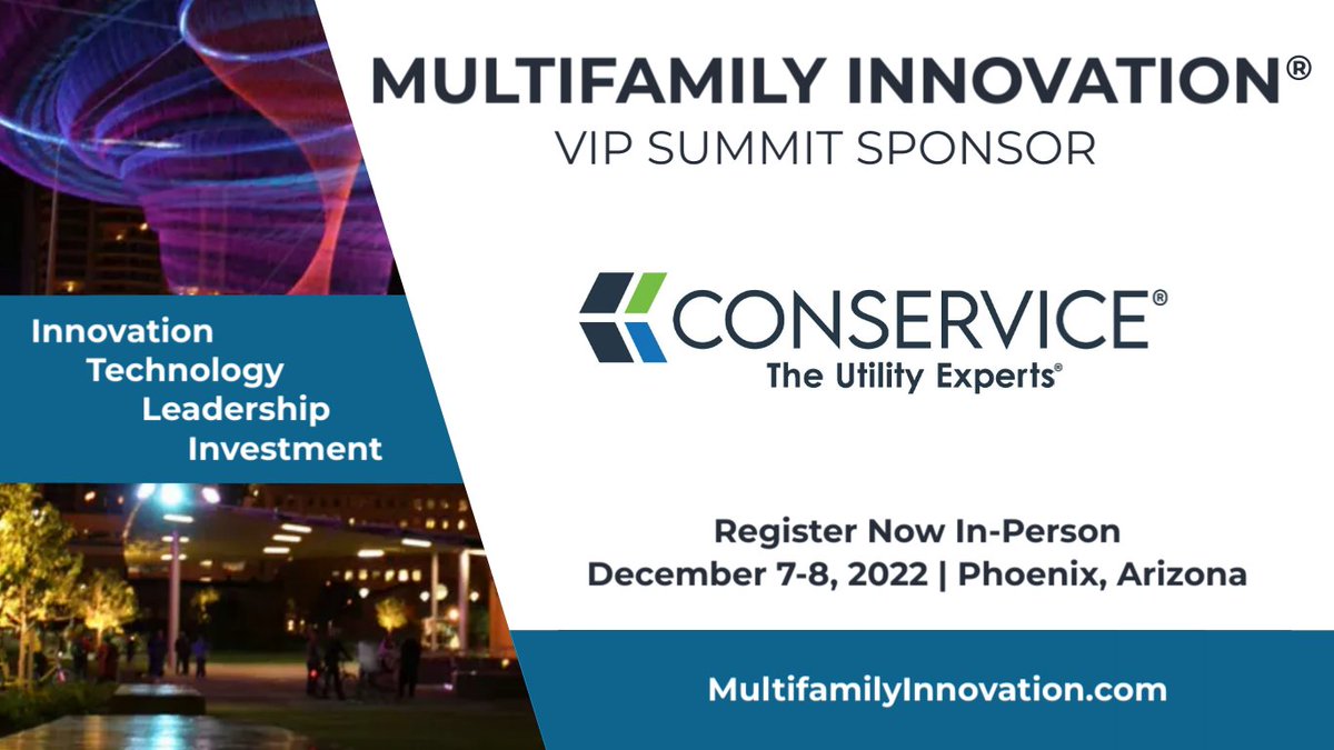 inMultifamily's tweet image. Let&apos;s hear it for @conservice  - Summit Sponsor! multifamilyinnovation.com Register now.
The Multifamily Innovation® Summit is on Dec. 7-8, 2022 in Phoenix. 

#multifamilyinnovation #multifamilytechnology #sponsor #multifamilyleadership