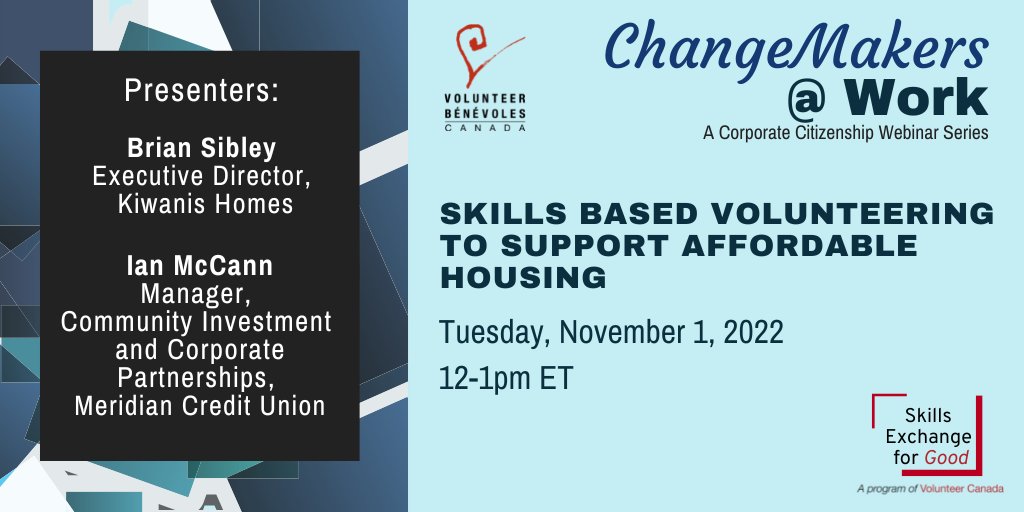 VolunteerCanada's tweet image. Volunteer Canada has launched the Skills Exchange for Good Program, a skills-based volunteering model to harness business volunteers&apos; experience to meet the community&apos;s needs. Join us to learn more: ow.ly/9C8R50LeMEg

@KiwanisHomes @MeridianCU 

#getreadyforwhatif #SBV4Good