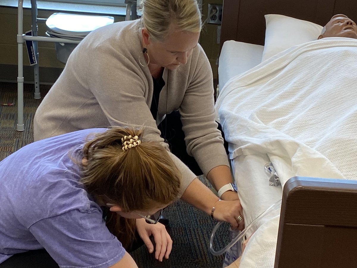 UllaCarr's tweet photo. Finishing up the day @ORHS_Wildcats - Ms Pointer’s students practiced skills for their CNA exam (I got to be their patient 🤓) &amp; Dr Buckner guided his students thru sets of questions to serve the Welding class as their customers - project-based learning at its finest! @KCS_EPP https://t.co/0CUFcNImqU