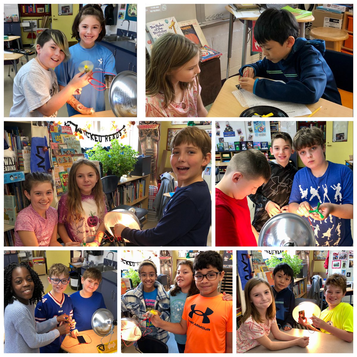 Rose4Readers's tweet photo. Today we built simple electrical systems (circuits) powered by solar panels. We figured out how to change the speed and direction of the spinning fan blades. So much fun! https://t.co/g5DQ42XdxI