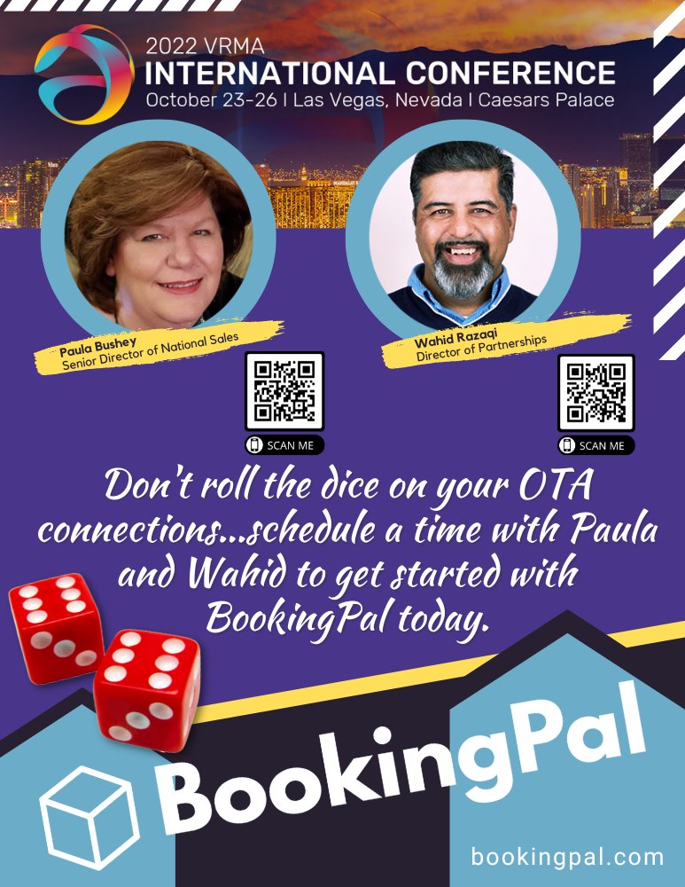 See you next week at <a href="/vrma/">Vacation Rental Management Association</a> in Vegas!!

And don't miss the Prize Wheel Game in Booth #404 with a chance to win exciting prizes on every spin, like $500 or a Home Automation Kit!

See you there!

#bookingpal #VRMA2022 #channelmanager #bookingAPI #VRMA #Vegas