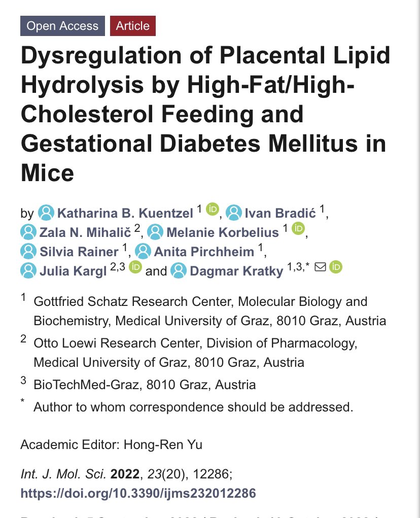 Check out our new publication by <a href="/kati_b_kuentzel/">Katharina Kuentzel</a> on intracellular #lipases in mouse placentae with and without #GDM in <a href="/IJMS_MDPI/">IJMS MDPI</a>! 🎉🐁 mdpi.com/1422-0067/23/2…
