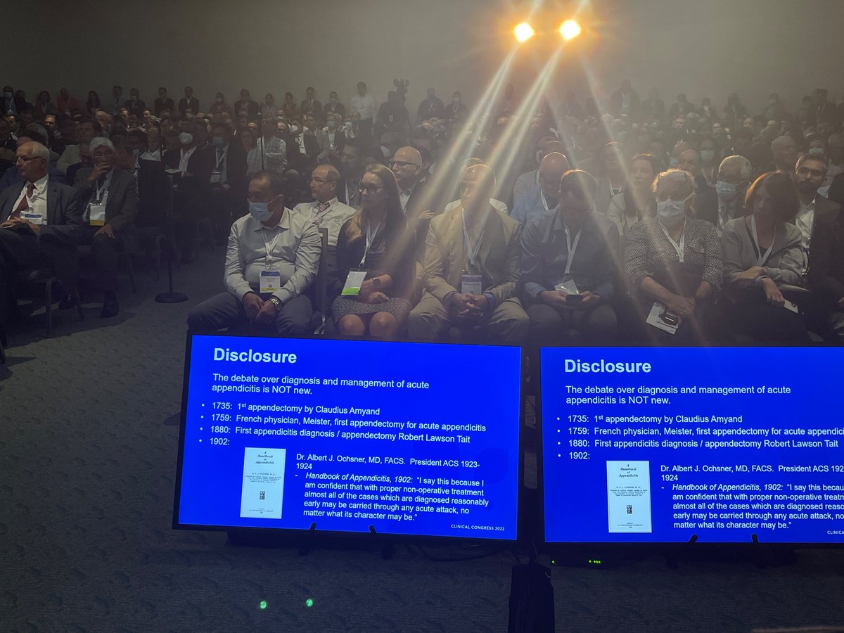 gianamontana's tweet photo. Thanks so much for the opportunity to share the stage @ #ACSCC22 with this awesome group. Controversy &amp; challenges in appendicitis seem to always be standing room only! Content is online.  

Check out the launch of our newest @PCORI appendicitis implementation program, TRIAD! https://t.co/KciutOD6Co