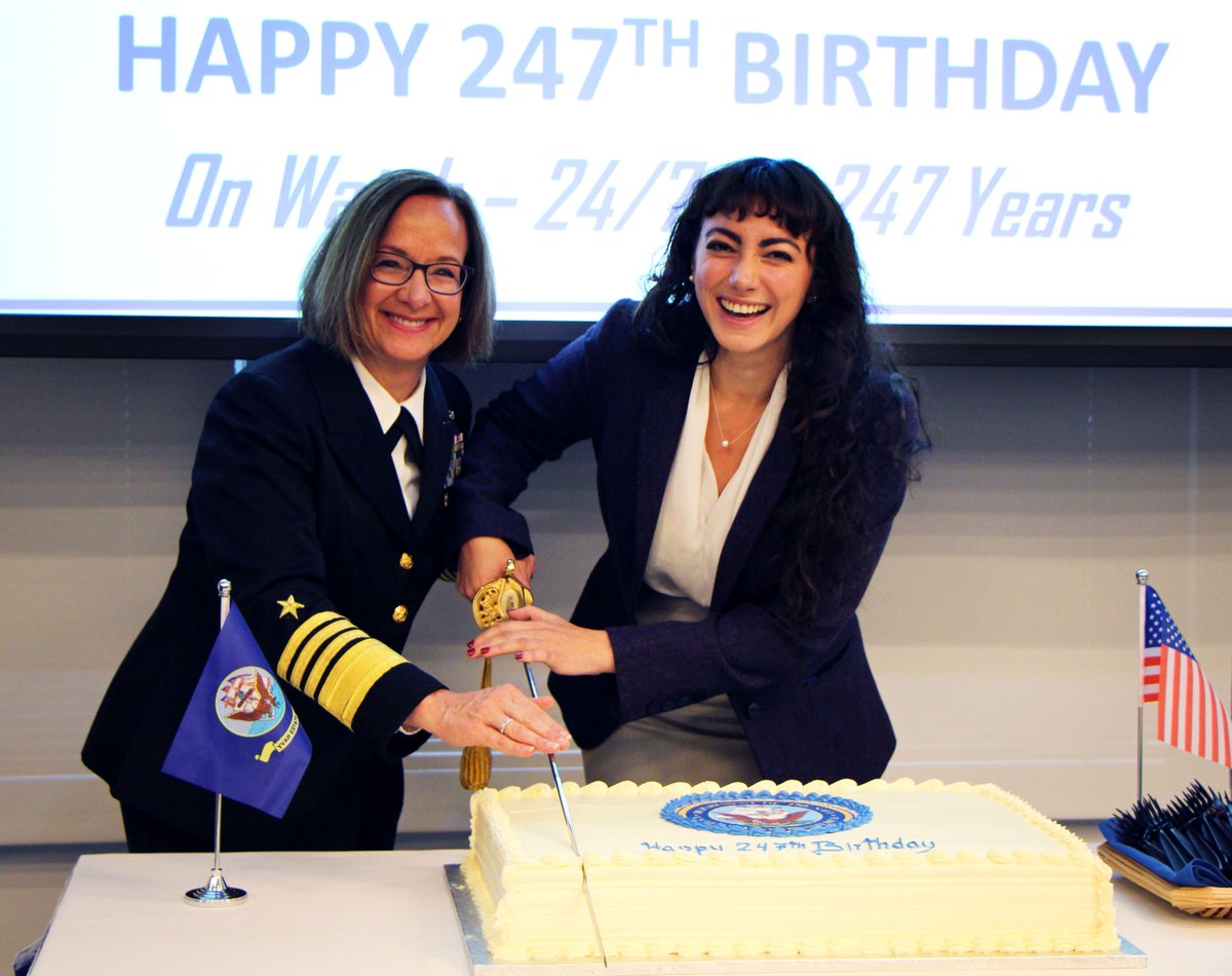 CNA_org's tweet photo. CNA was honored to celebrate the @USNavy's 247th birthday with Vice Chief of Naval Operations Admiral Lisa Franchetti last Friday. In accordance with tradition, she cut the cake with one of CNA’s newest analysts, data scientist Michelle Strayer. https://t.co/DSoErB1fgH