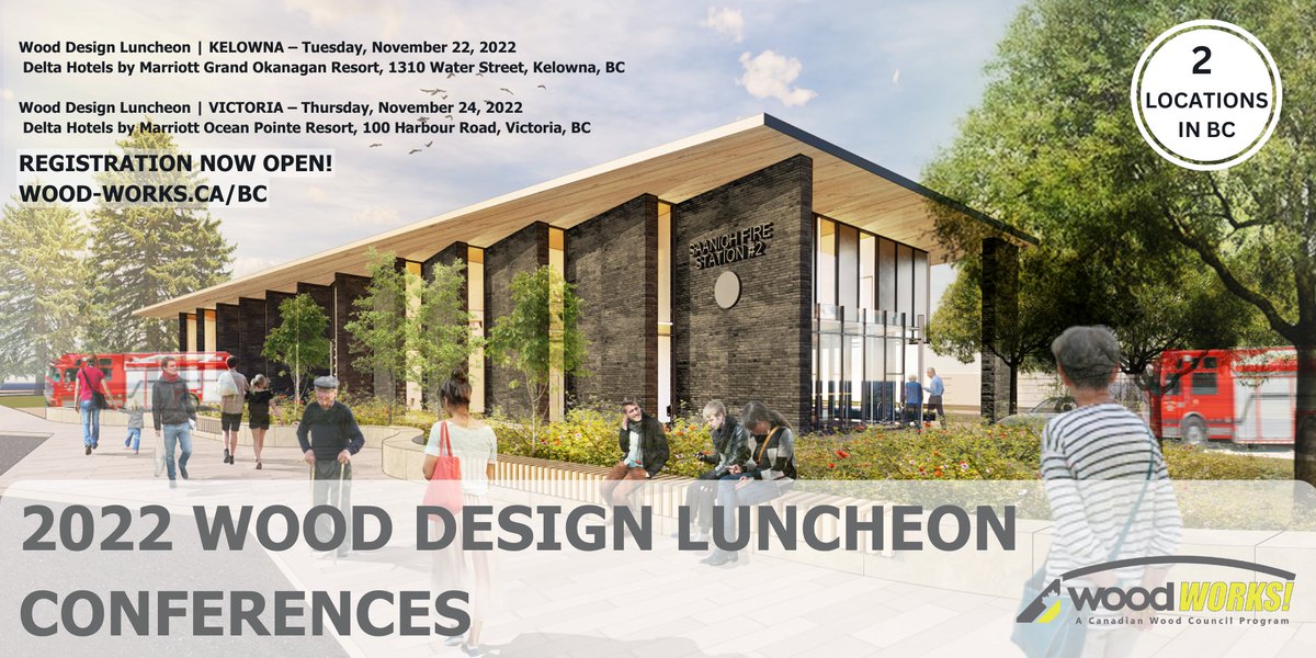 It's happening!! WWBC will be hitting the road again next month to resume in-person events in #Kelowna and #Victoria with the annual #WoodDesignLuncheonConferences  
Registration is open now! 
KELOWNA: eventbrite.ca/e/2022-wood-de…
VICTORIA: eventbrite.ca/e/2022-wood-de…