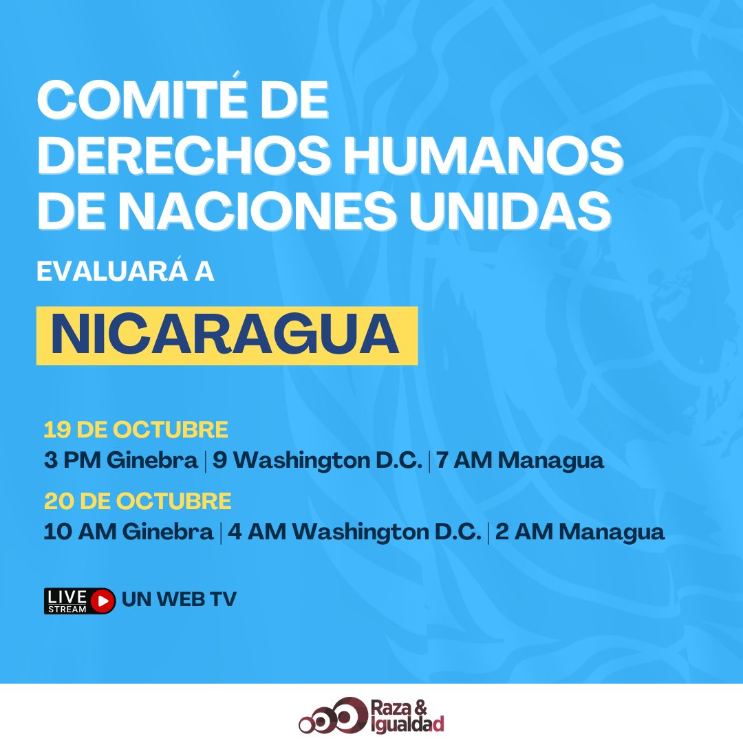 🇳🇮🚨¡MAÑANA! El Comité de Derechos Humanos de @ONU_es ha convocado al Estado de Nicaragua a una revisión en el marco del Pacto Internacional de Derechos Civiles y Políticos. ¡#Nicaragua debe rendir cuentas por las violaciones sistemáticas a los DDHH!
