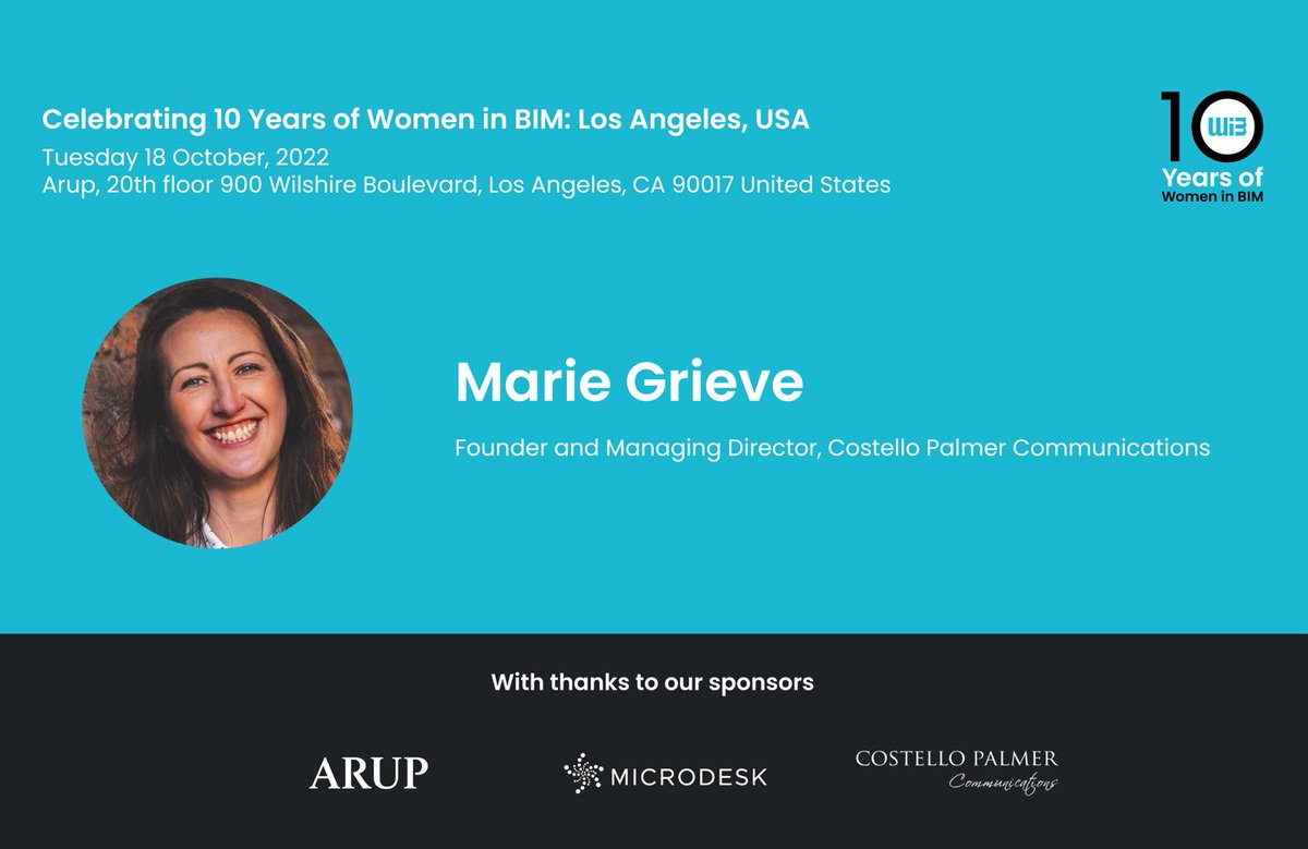 Costello Palmer (@costello_palmer) on Twitter photo .<a href="/mariegrieve/">marie grieve</a> will be facilitating the <a href="/WomeninBIM/">Women in BIM</a> 10th Anniversary event today from 5.30pm PT in #LosAngeles with talks from leading women in #BIM, #architecture and #construction from <a href="/Arup/">Arup</a>, @MicrodeskInc and <a href="/LACity/">City of Los Angeles</a>. #WIB10 #womeninbim womeninbim.org/event/celebrat… .<a href="/mariegrieve/">marie grieve</a> will be facilitating the <a href="/WomeninBIM/">Women in BIM</a> 10th Anniversary event today from 5.30pm PT in #LosAngeles with talks from leading women in #BIM, #architecture and #construction from <a href="/Arup/">Arup</a>, @MicrodeskInc and <a href="/LACity/">City of Los Angeles</a>. #WIB10 #womeninbim womeninbim.org/event/celebrat…
